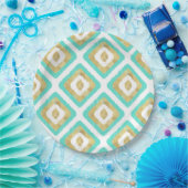 Gold- en Turquoise-chic Ikat-patroon Papieren Bordje (Feest)