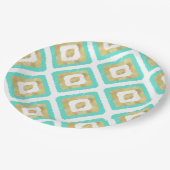Gold- en Turquoise-chic Ikat-patroon Papieren Bordje (Gekanteld)