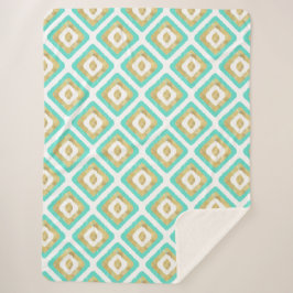 Gold- en Turquoise-chic Ikat-patroon Sherpa Deken