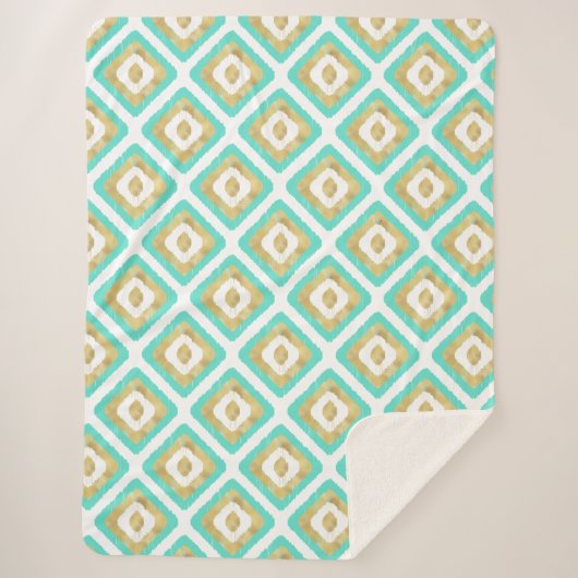 Gold- en Turquoise-chic Ikat-patroon Sherpa Deken (Voorkant)