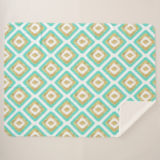 Gold- en Turquoise-chic Ikat-patroon Sherpa Deken (Voorkant (horizontaal))