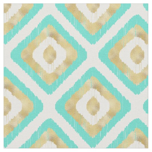 Gold- en Turquoise-chic Ikat-patroon Stof (Close Up)