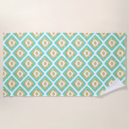 Gold- en Turquoise-chic Ikat-patroon Strandlaken