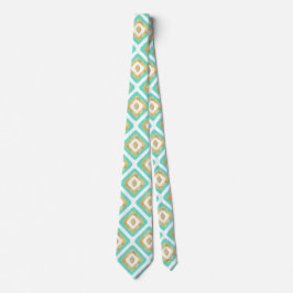Gold- en Turquoise-chic Ikat-patroon Stropdas