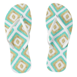 Gold- en Turquoise-chic Ikat-patroon Teenslippers