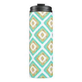 Gold- en Turquoise-chic Ikat-patroon Thermosbeker