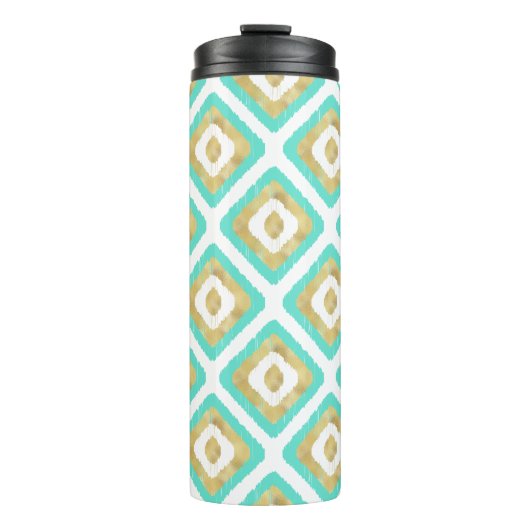 Gold- en Turquoise-chic Ikat-patroon Thermosbeker (Voorkant)