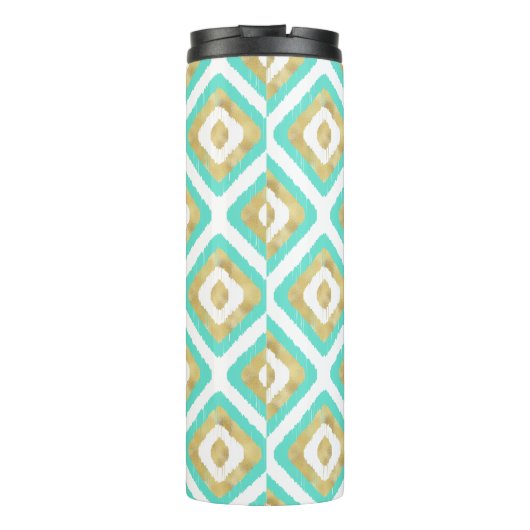 Gold- en Turquoise-chic Ikat-patroon Thermosbeker (Achterkant)