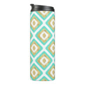 Gold- en Turquoise-chic Ikat-patroon Thermosbeker (Geroteerd rechts)