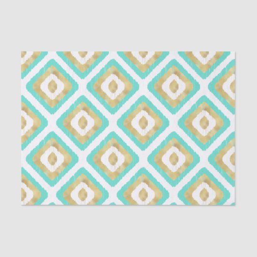 Gold- en Turquoise-chic Ikat-patroon Tissuepapier (Voorkant)