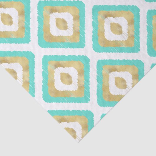 Gold- en Turquoise-chic Ikat-patroon Tissuepapier (Detail)