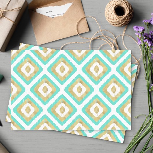 Gold- en Turquoise-chic Ikat-patroon Tissuepapier
