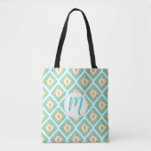Gold- en Turquoise-chic Ikat-patroon Tote Bag (Voorkant)