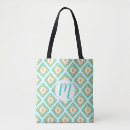 Gold- en Turquoise-chic Ikat-patroon Tote Bag