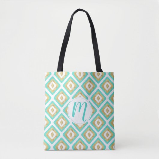Gold- en Turquoise-chic Ikat-patroon Tote Bag (Voorkant)