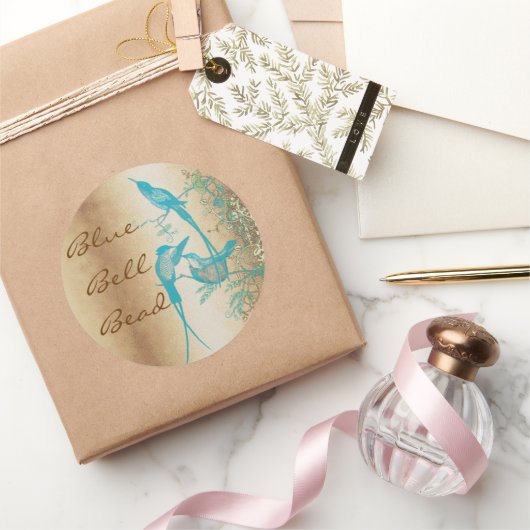 Gold en Turquoise Hummingbird Swirl Ronde Sticker (Geschenken)