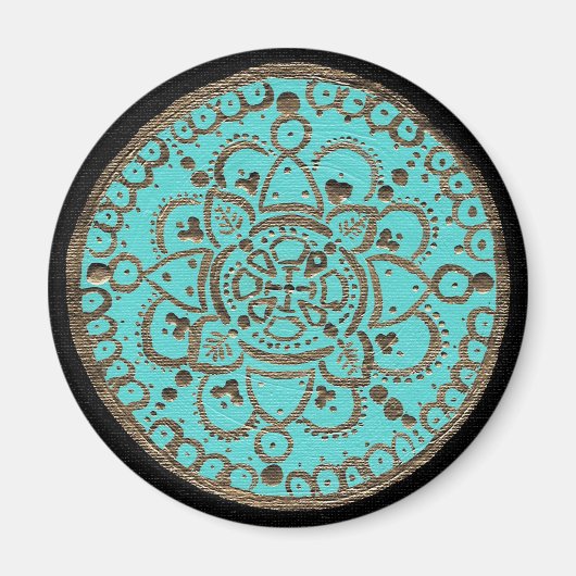Gold en Turquoise Medallion Magneet (Voorkant)