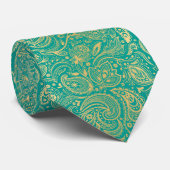 Gold- en Turquoise Paisley-patroon Stropdas (Opgerold)