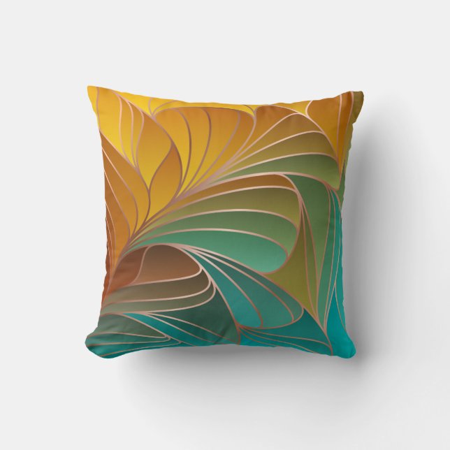 Gold en Turquoise Petals Nieuwe Art Nouveau Throw  Kussen (Voorkant)