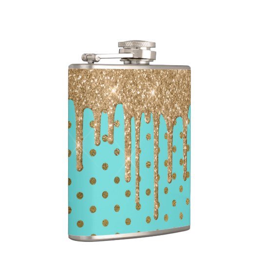 Gold- en Turquoise Polka Dot Flask Heupfles (Rechts)