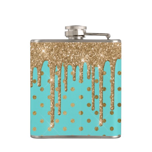 Gold- en Turquoise Polka Dot Flask Heupfles (Achterkant)