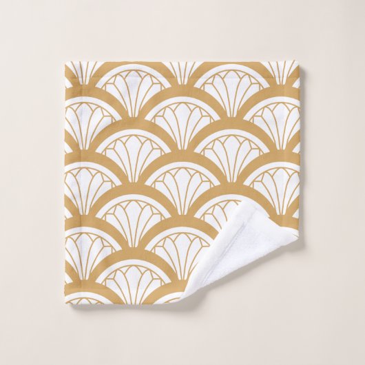 Gold en White Art Deco Fan Flower Pattern Bad Handdoek (Wasdoekje)