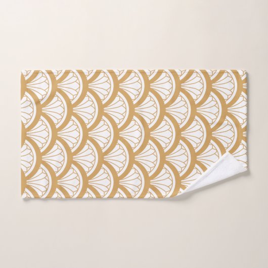 Gold en White Art Deco Fan Flower Pattern Bad Handdoek (Handdoek)