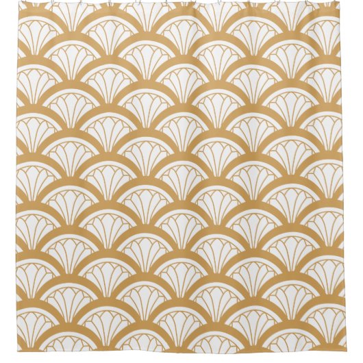 Gold en White Art Deco Fan Flower Pattern Douchegordijn (Voorkant)