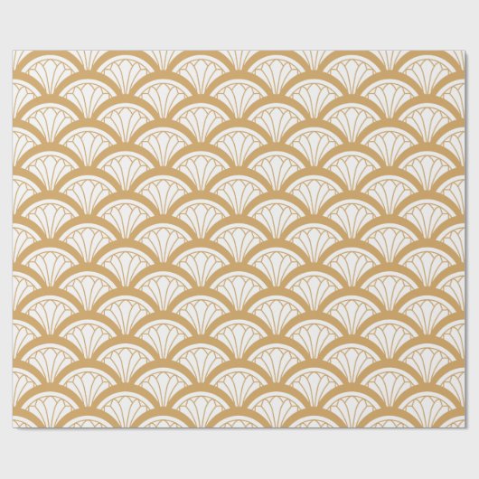 Gold en White Art Deco Fan Flowers Pattern Cadeaupapier (Vlak)