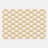 Gold en White Art Deco Fan Flowers Pattern Inpakpapier Vel (Voorkant)