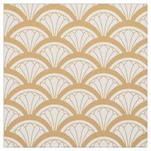 Gold en White Art Deco Fan Flowers Pattern Stof