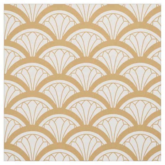 Gold en White Art Deco Fan Flowers Pattern Stof (Swatch)