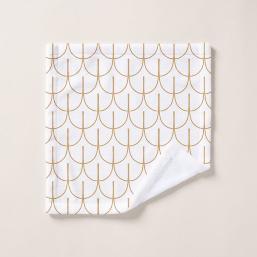 Gold en White Art Deco Fish Scale Pattern Bad Handdoek (Wasdoekje)
