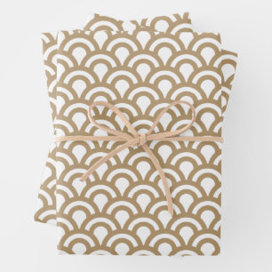 Gold en White Art Deco Fish Scale Pattern Inpakpapier Vel
