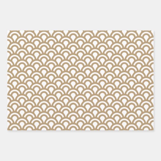 Gold en White Art Deco Fish Scale Pattern Inpakpapier Vel (Voorkant)