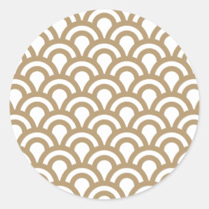 Gold en White Art Deco Fish Scale Pattern Ronde Sticker