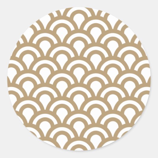 Gold en White Art Deco Fish Scale Pattern Ronde Sticker (Voorkant)