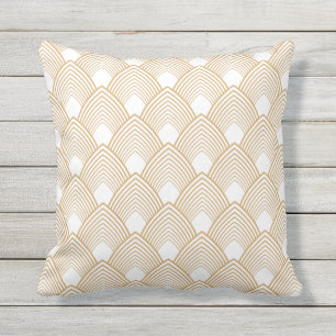 Gold en White Art Deco Pattern Buitenkussen
