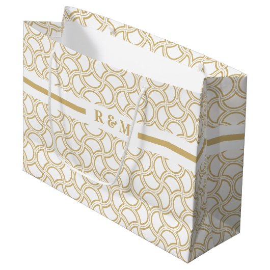 Gold en White Art Deco Pattern Groot Cadeauzakje (Voorkant Gekanteld)