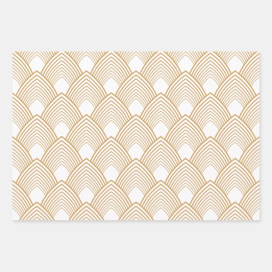 Gold en White Art Deco Pattern Inpakpapier Vel (Voorkant 3)