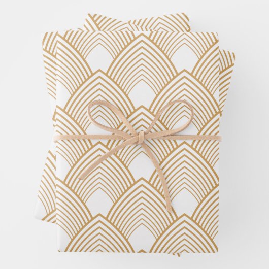 Gold en White Art Deco Pattern Inpakpapier Vel (In situ)