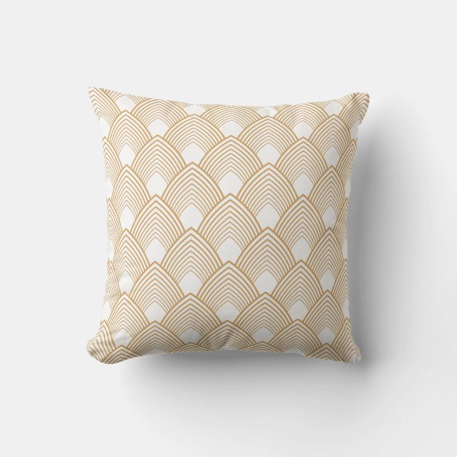 Gold en White Art Deco Pattern Kussen (Voorkant)