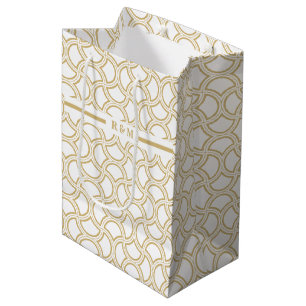 Gold en White Art Deco Pattern Medium Cadeauzakje