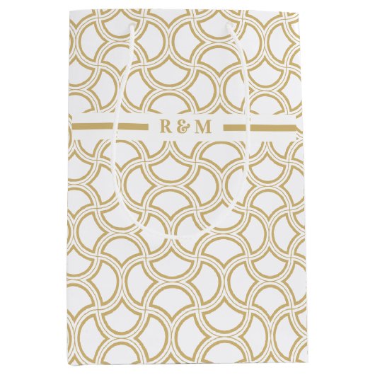 Gold en White Art Deco Pattern Medium Cadeauzakje (Voorkant)
