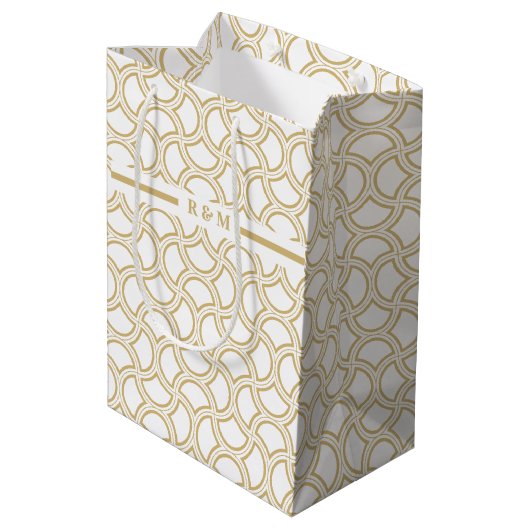 Gold en White Art Deco Pattern Medium Cadeauzakje (Achterkant Gekanteld)