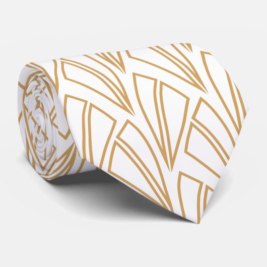 Gold en White Art Deco Pattern Stropdas (Opgerold)