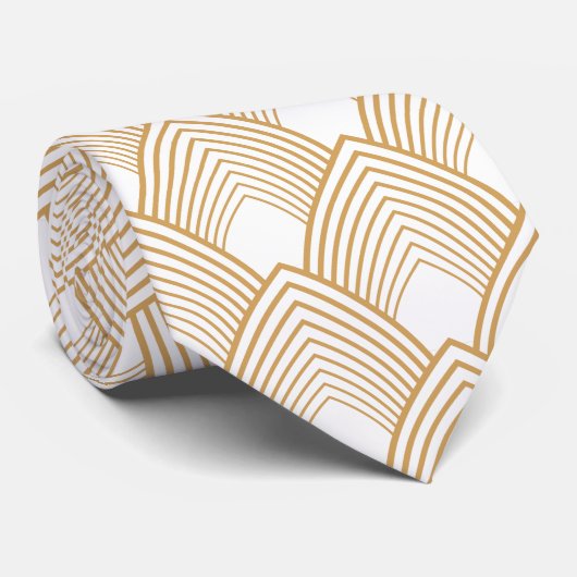 Gold en White Art Deco Pattern Stropdas (Opgerold)