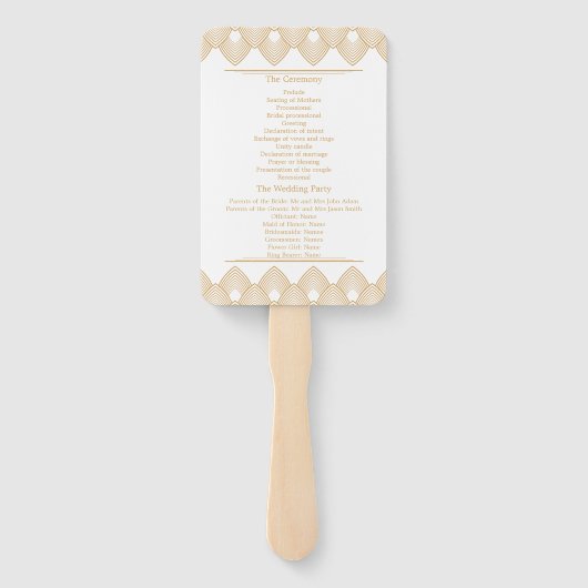 Gold en White Art Deco Pattern Wedding Handwaaier (Achterkant)