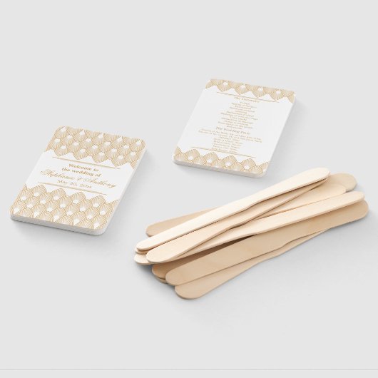 Gold en White Art Deco Pattern Wedding Handwaaier (Niet-gemonteerd)
