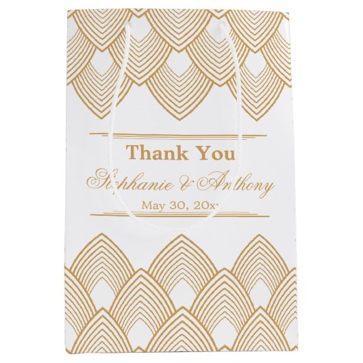 Gold en White Art Deco Pattern Wedding Medium Cadeauzakje (Voorkant)